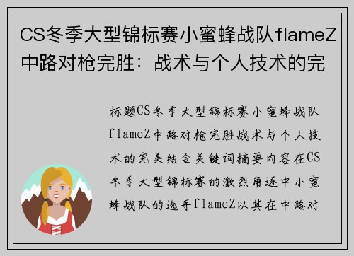 CS冬季大型锦标赛小蜜蜂战队flameZ中路对枪完胜：战术与个人技术的完美结合